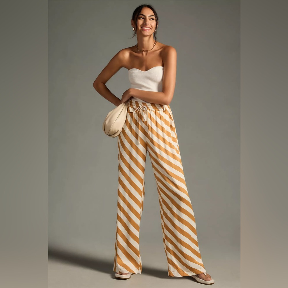 MAEVE by ANTHROPOLOGIE NWOT Straight Leg Pull On Silk Pants in Bronze - Picture 2 of 10